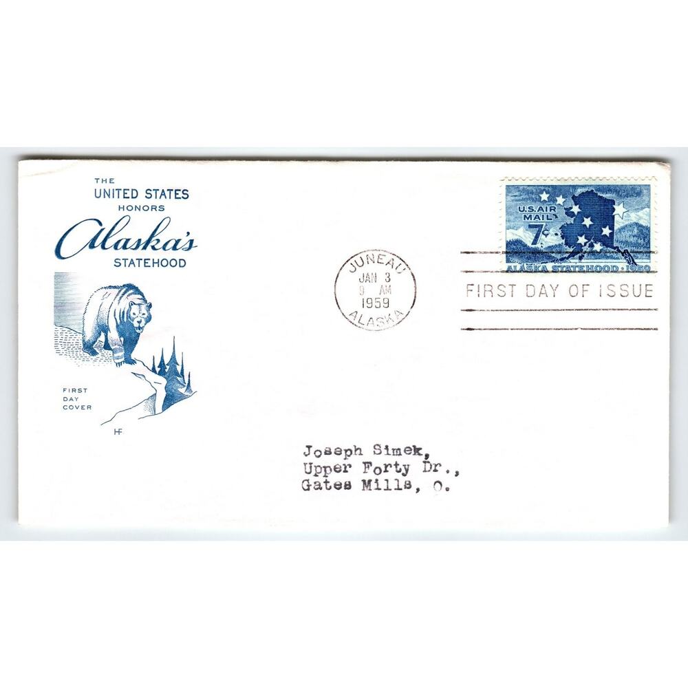 Scott #C49 1959 Alaska Statehood 7c Air Mail First Day Cover FDC Polar Bear